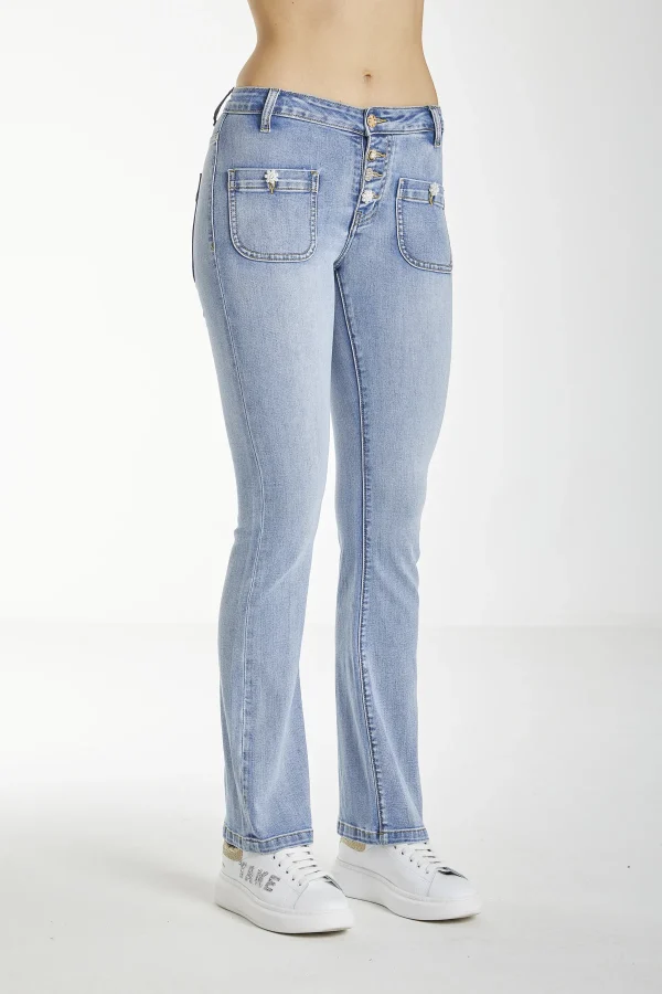 CLIO-Denim flare med. waist pocket-bottoni-lav.chi – DKE5836