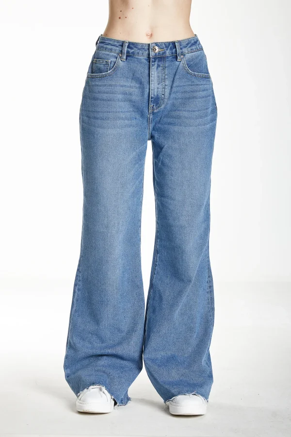 MARY- Denim wide cropped straight lav.medio/scuro – DKE5906