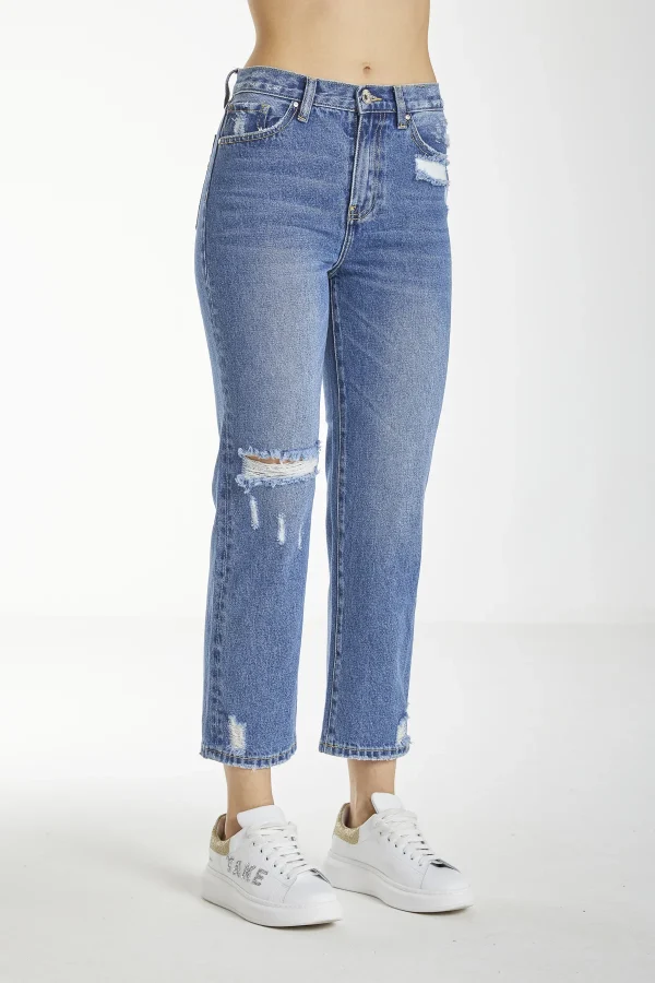 VALE-Denim mom fit lav.medio con rotture – DKE5907