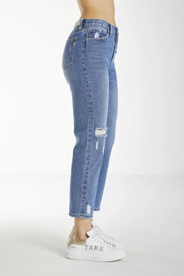 VALE-Denim mom fit lav.medio con rotture – DKE5907