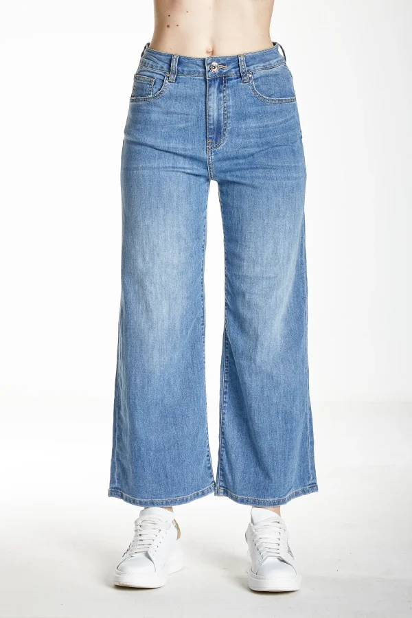 ELISA-Denim Wide flare high waist l.chiaro 7oz – DKE5919