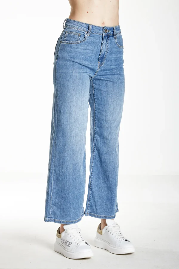 ELISA-Denim Wide flare high waist l.chiaro 7oz – DKE5919