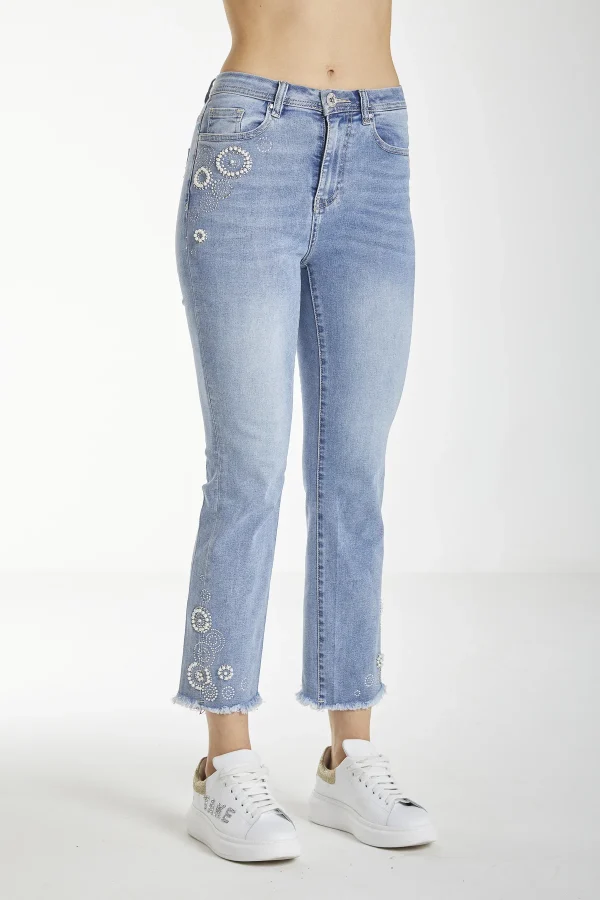 MANDY-Denim straight high waist l.chiaro applic.ce – DKE5945