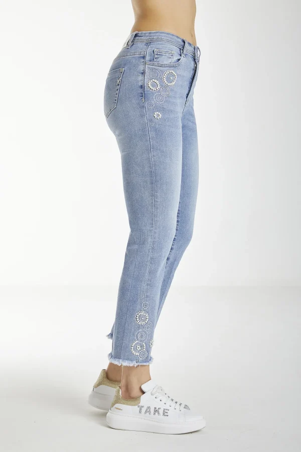 MANDY-Denim straight high waist l.chiaro applic.ce – DKE5945