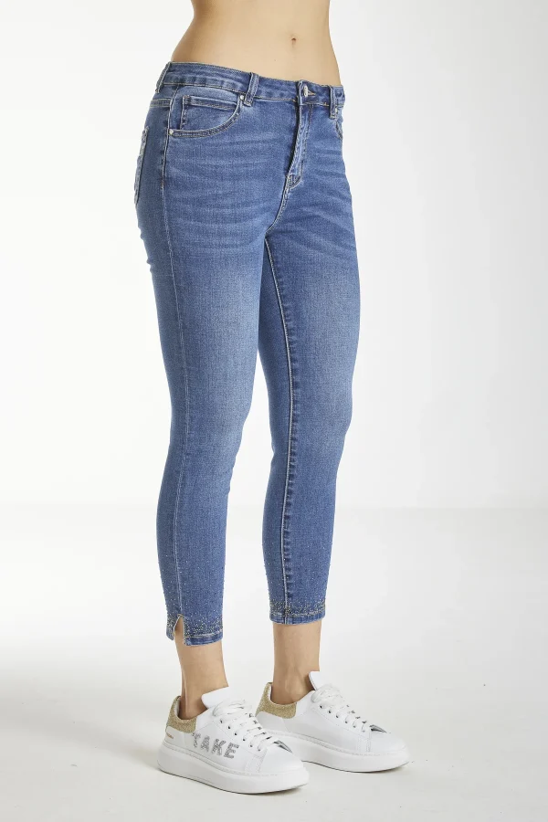 TARA-Denim Slim capri high waist applic.sul fondo – DKE5946