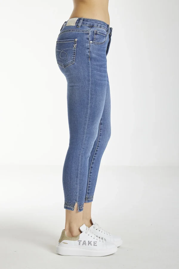 TARA-Denim Slim capri high waist applic.sul fondo – DKE5946