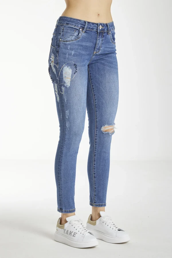 CARLA-Denim slim push up med. waist applic.cuore – DKE5947