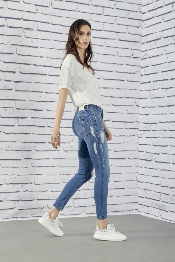 CARLA-Denim slim push up med. waist applic.cuore – DKE5947