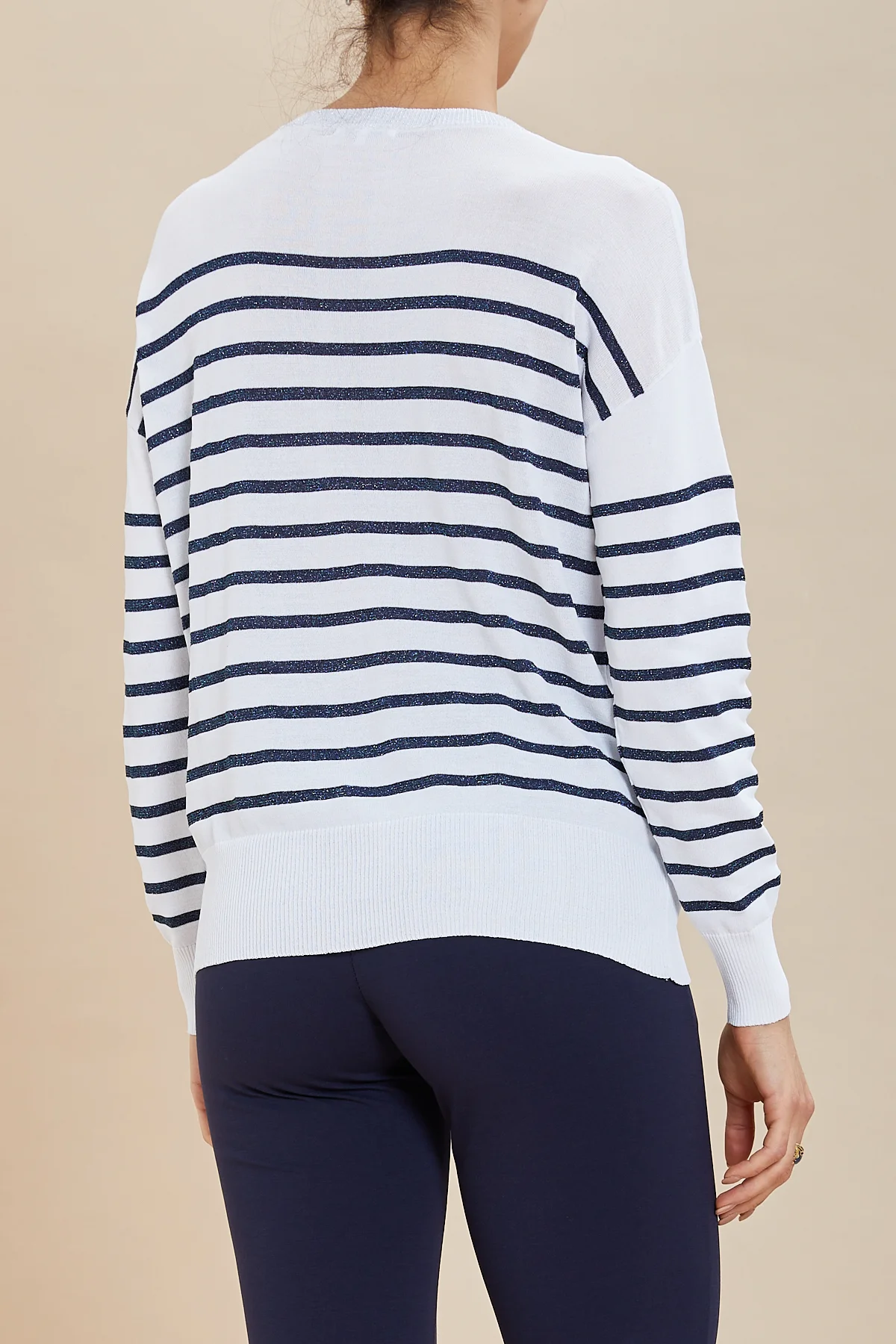 MAGLIA girocollo bottoni e righe in lurex - DKE6029 - immagine 4