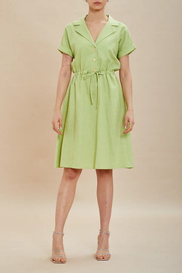 VESTITO lino/viscosa midi maniche corte – DKE6751