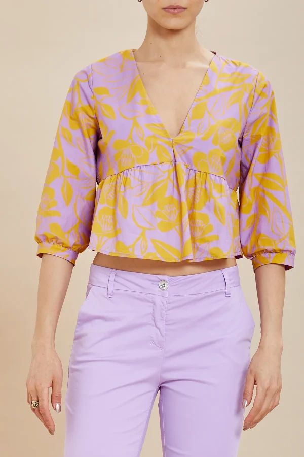 Camicia corta pop.stampa fiore senape – DKE7818