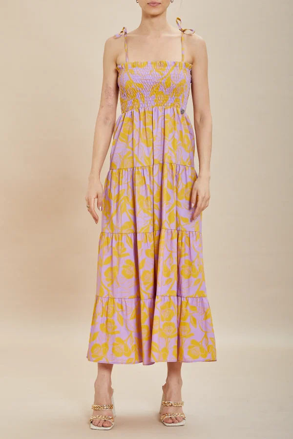 Abito punto smock pop.st.fiore senape – DKE7819