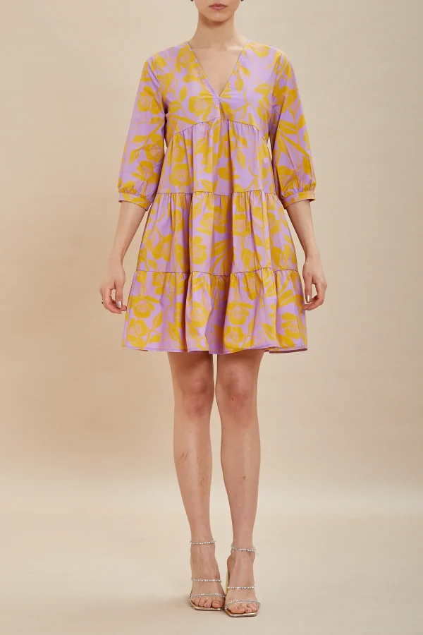 Abito midi pop.stampa fiore senape – DKE7820