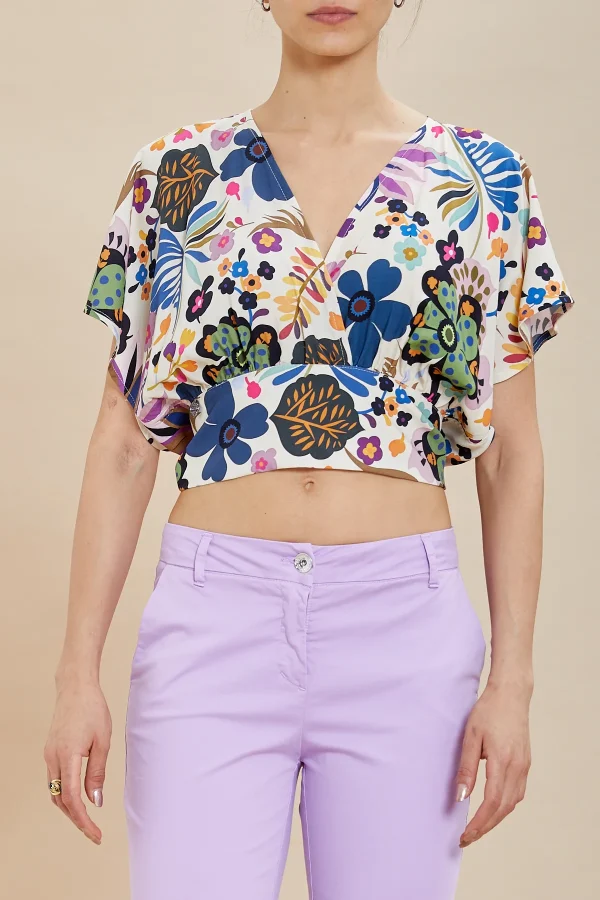 Blusa corta fiore multicolor – DKE7838