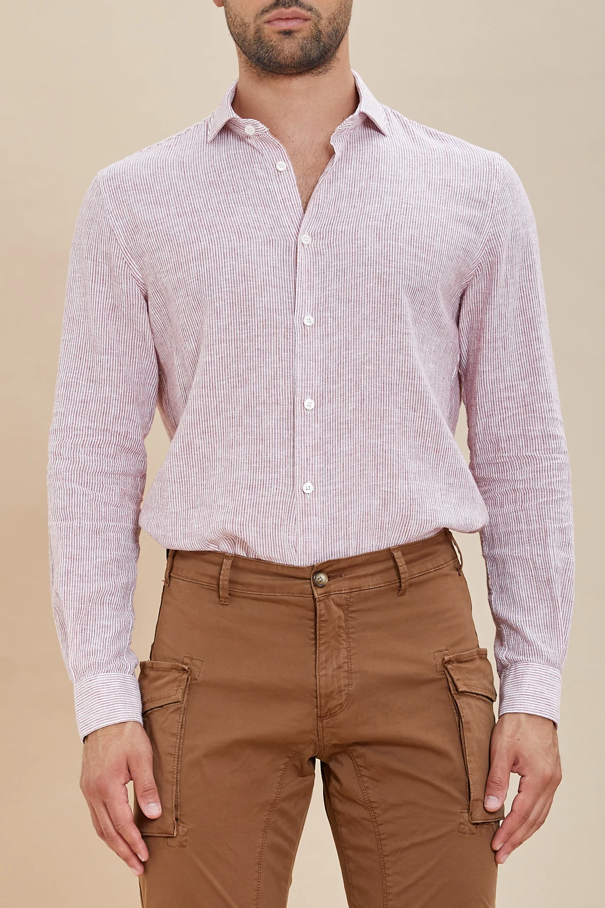 CAMICIA collo franc.Tess.Lino/Cot. a righe ML - UKE5808 - immagine 3