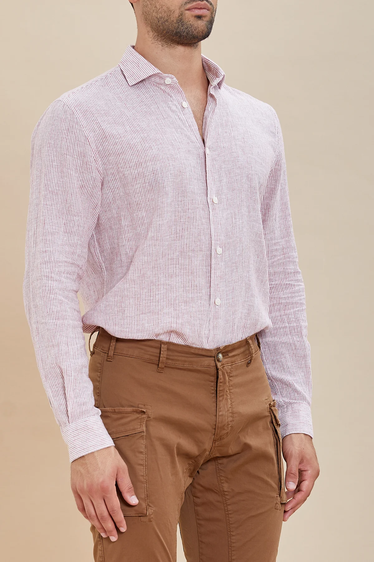 CAMICIA collo franc.Tess.Lino/Cot. a righe ML - UKE5808 - immagine 4