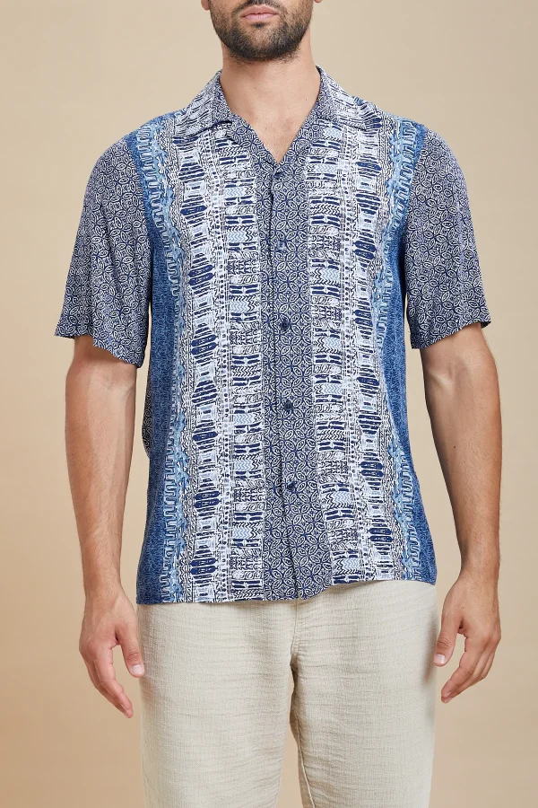 CAMICIA collo bowling viscosa stamp. MM – UKE5815