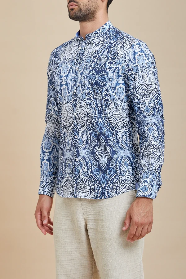 CAMICIA collo coreana tess.cotone stamp.ML – UKE5817