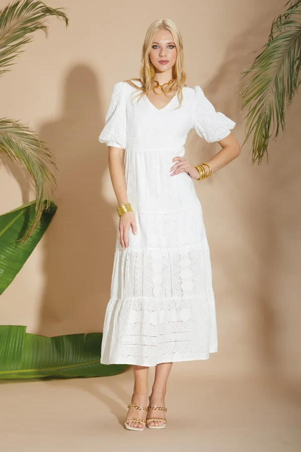 Abito lungo scollo a V sangallo – DKE6121