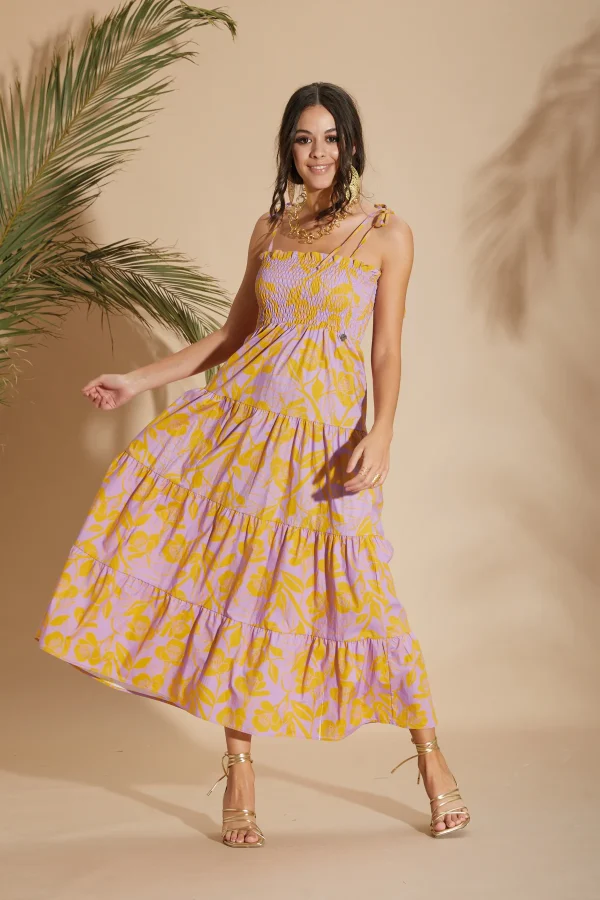 Abito punto smock pop.st.fiore senape – DKE7819