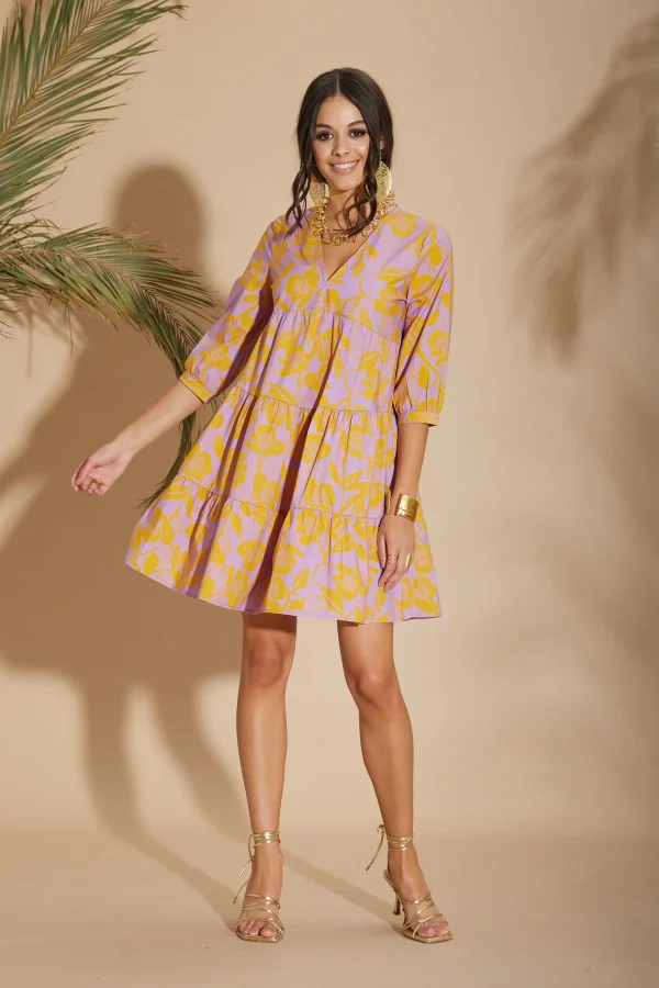 Abito midi pop.stampa fiore senape – DKE7820