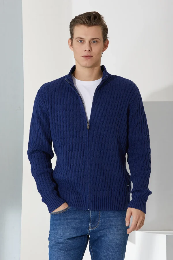 giacca con disegno gauge 5 lana cotone – UTA6426