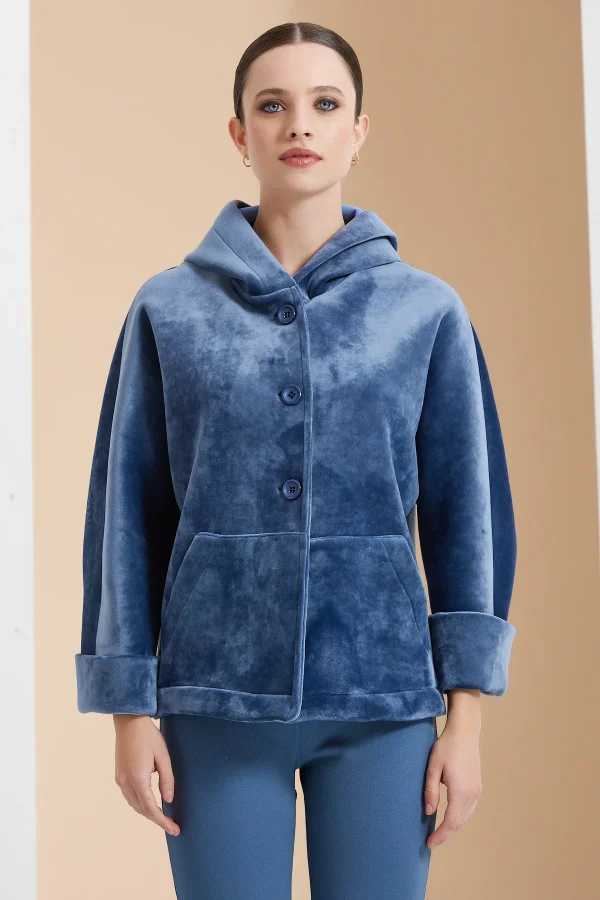giubbotto velvet capuccio marsupio – DTA8593