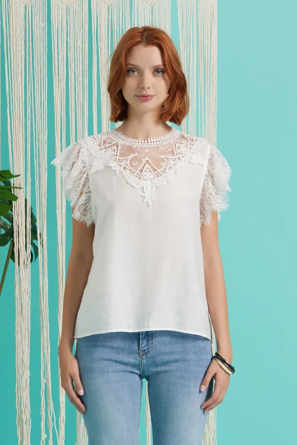 BLUSA CON INSERTI PIZZO – DKE8500