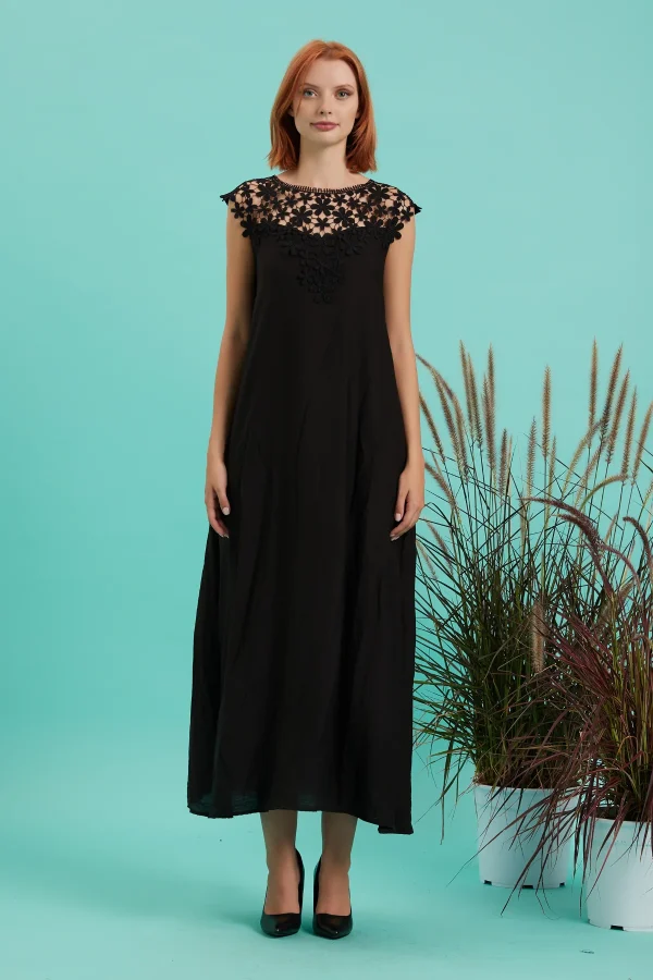 VESTITO SMANICATO CON INSERTI PIZZO – DKE8560