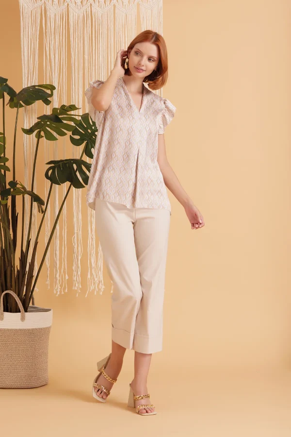 BLUSA CON ROUGES IN RASO STAMPATO – DKE8618