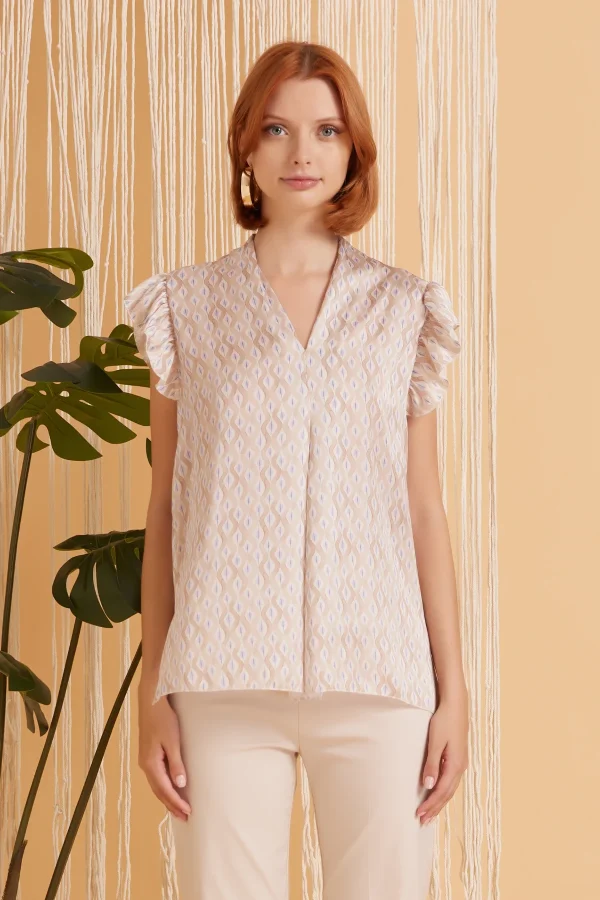 BLUSA CON ROUGES IN RASO STAMPATO – DKE8618