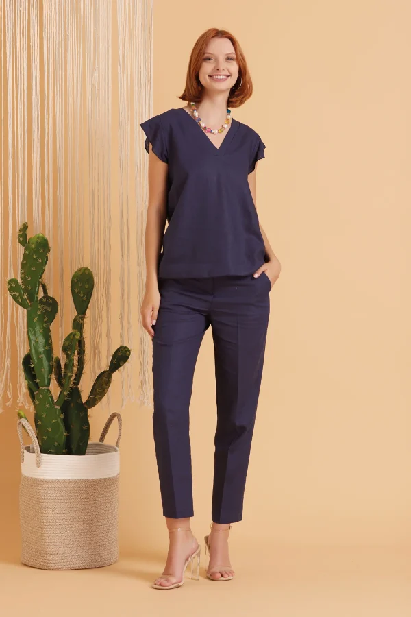 BLUSA  CON ROUGES IN LINO/VISCOSA – DKE8639