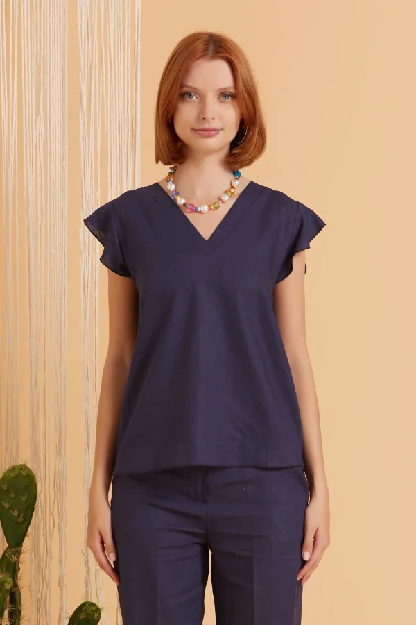 BLUSA  CON ROUGES IN LINO/VISCOSA – DKE8639