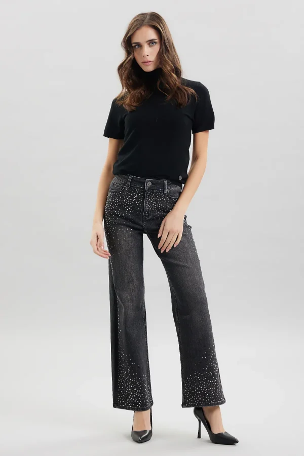 DOLL-DENIM FLARE BLACK CON STRASS – DT00225