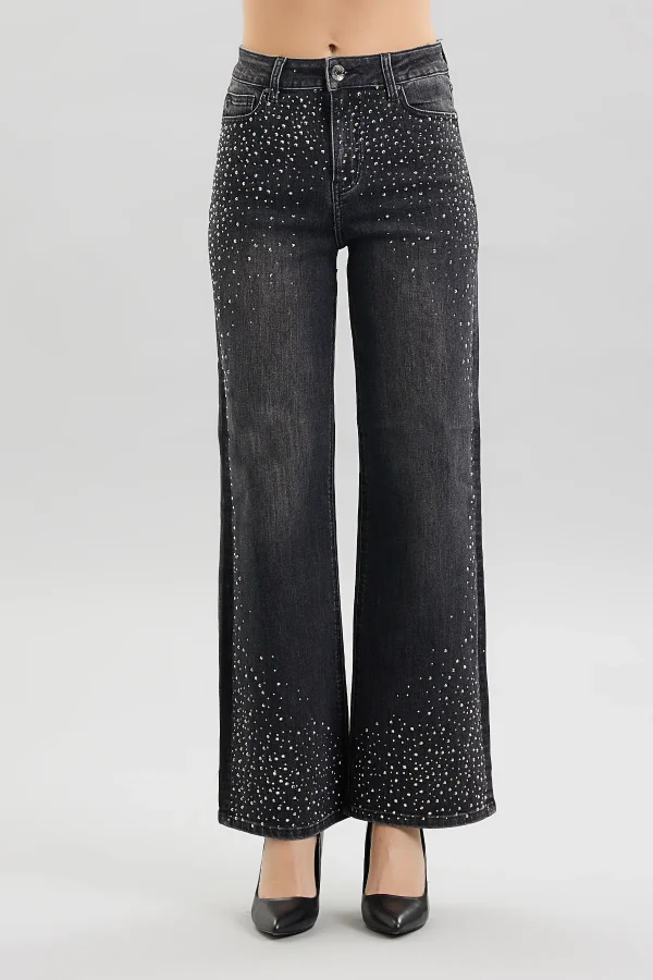 DOLL-DENIM FLARE BLACK CON STRASS – DT00225