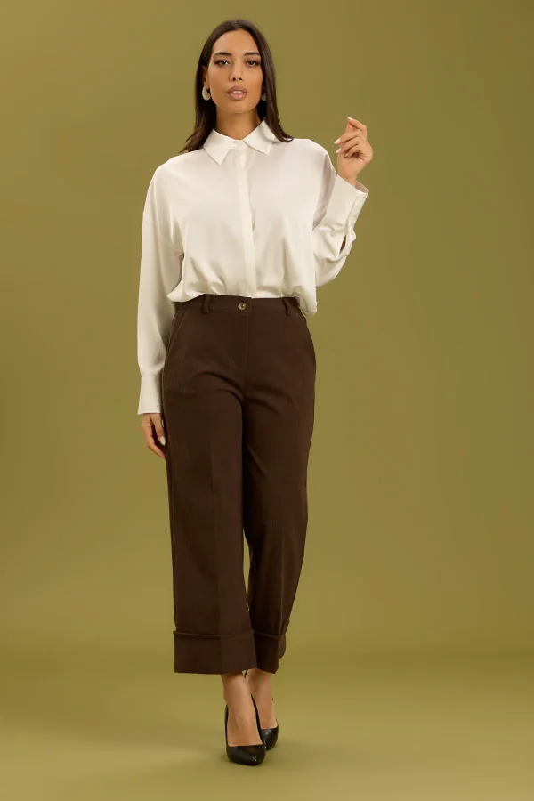 PANTALONE CROPPED CON RISVOLTO VELLUTO STRETTO – DT01190