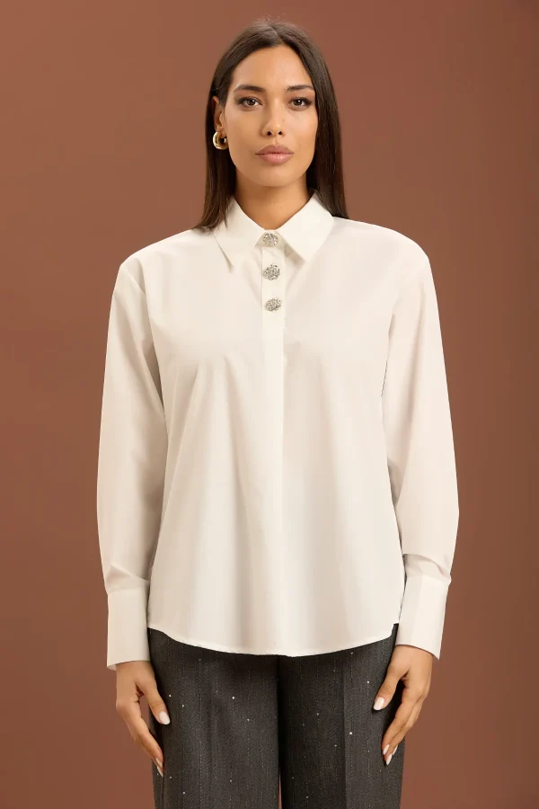 CAMCIA OVER IN POPELINE CON BOTTONI GIOIELLO – DT02002