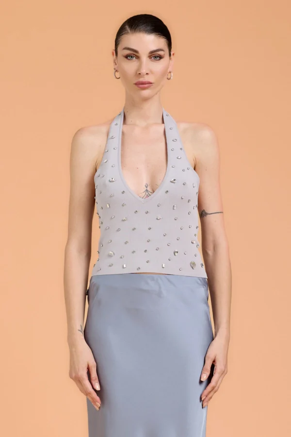 TOP SCOLLO A V CON APPLICAZIONI – DK04035