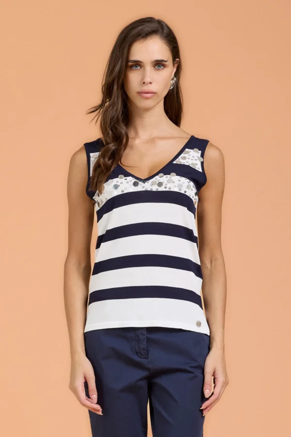 CANOTTA SCOLLO A V CON RIGHE E PAILLETTES – DK04041